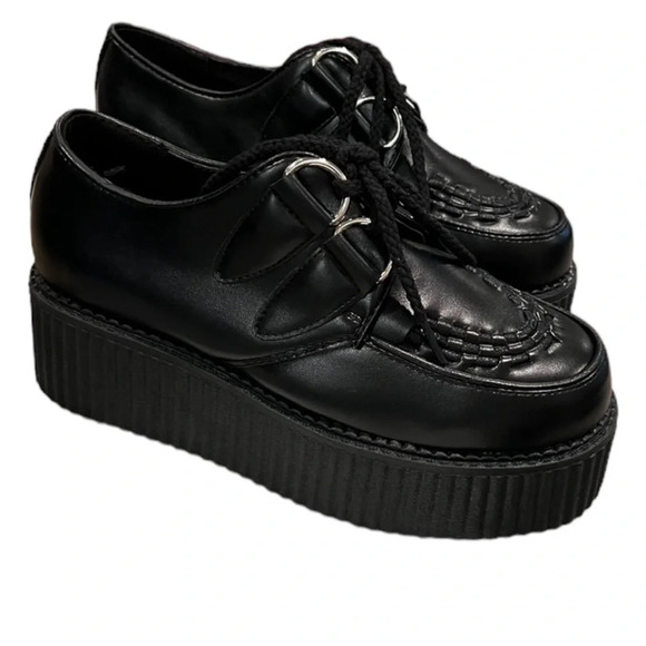Classic Black Patent Vegan Leather Platform Creepers Size 5 New - Picture 1 of 11